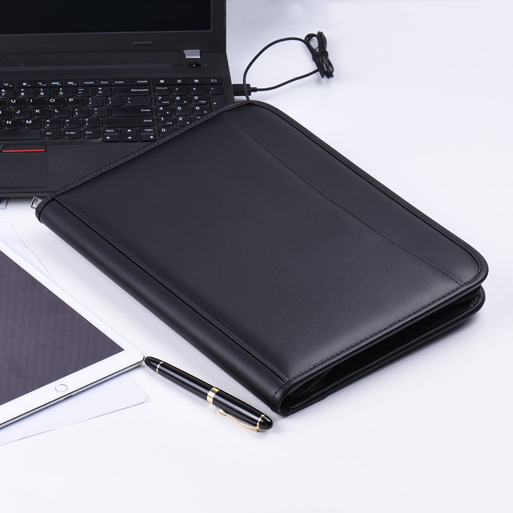 Multifunctional Portfolio Business Zippered Portfolio Padfolio Folder Document Case Organizer A4 PU Leather