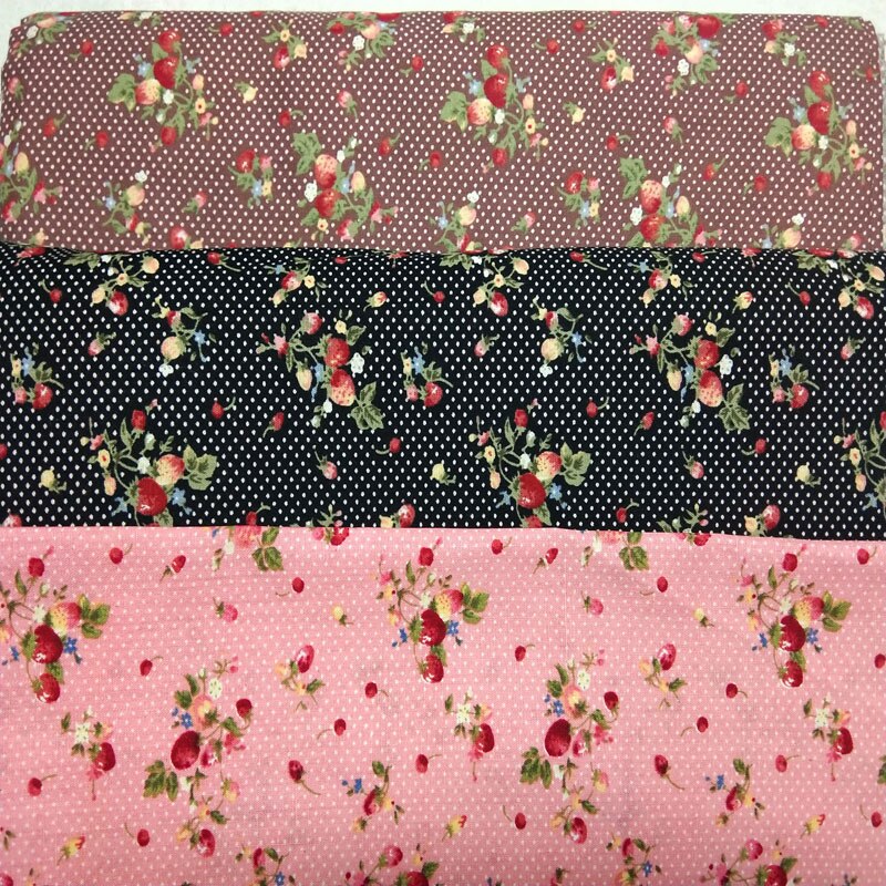 Romantique 3 couleurs petit rouge fleur & fraise Dot imprimé coton popeline tissu 50x145 cm pour bricolage couture