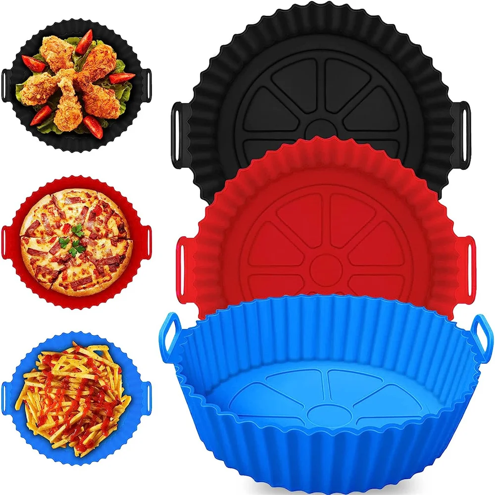 Round Silicone Airfryer Basket Tray 20/24CM Nonstick Reusable Air Fryer Pot Liners Oven Microwave Cake Pan Kitchen Accessories: Chocolate