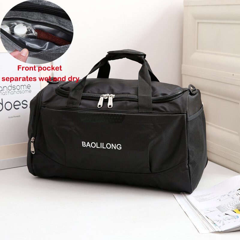 Professionelle Große Kapazität Sport Tasche Wasserdicht Casual Lagerung Gym Taschen Polyester Männer/Frauen Packable Duffle Reisetasche Mochila: Black Dry wet sep