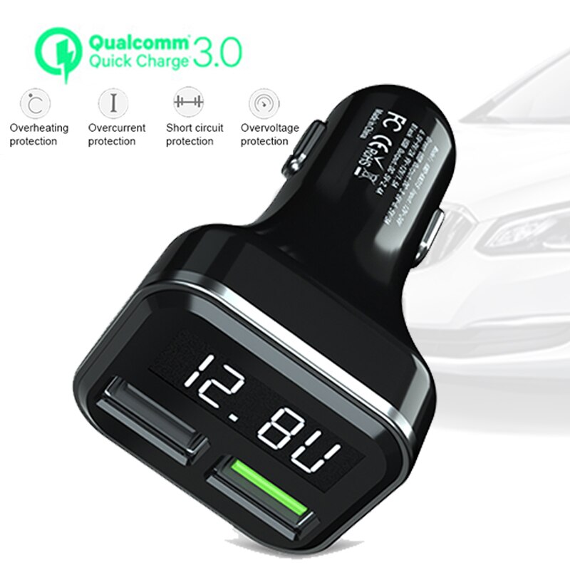QC3.0 3.1A Dual USB Car Charger 2 Port LCD Display 12-24V Cigarette Lighter Socket Display appearance charging head