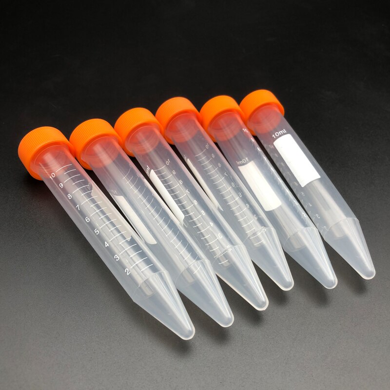 Tubo de ensayo de centrífuga de fondo plano con tapón de rosca de plástico, 20 piezas/Pack10mL, tubos centrífugos de escala, accesorios de laboratorio