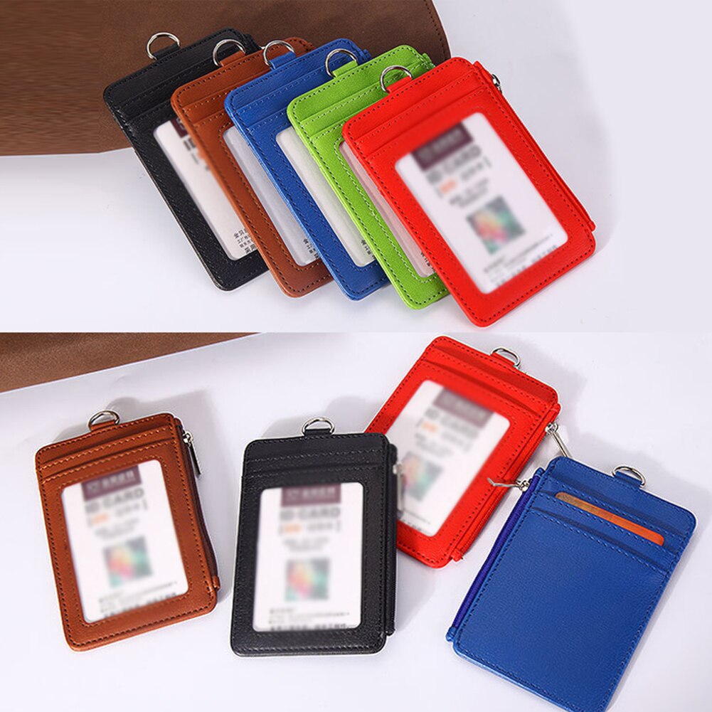 Men Women Adults Kids Leather ID Badge Bus Cards Holder Small Casual Lanyard Credit Card Case Business Organizer Bag