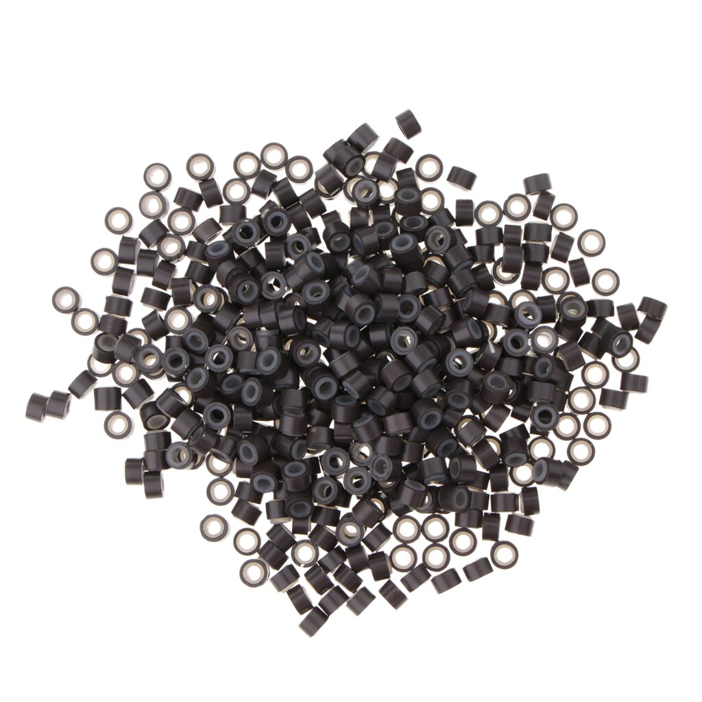 Anneaux en Silicone pour Extensions de cheveux, 500 pièces, Micro perles, pour perruque, tissage, couture, plumes: Deep Brown