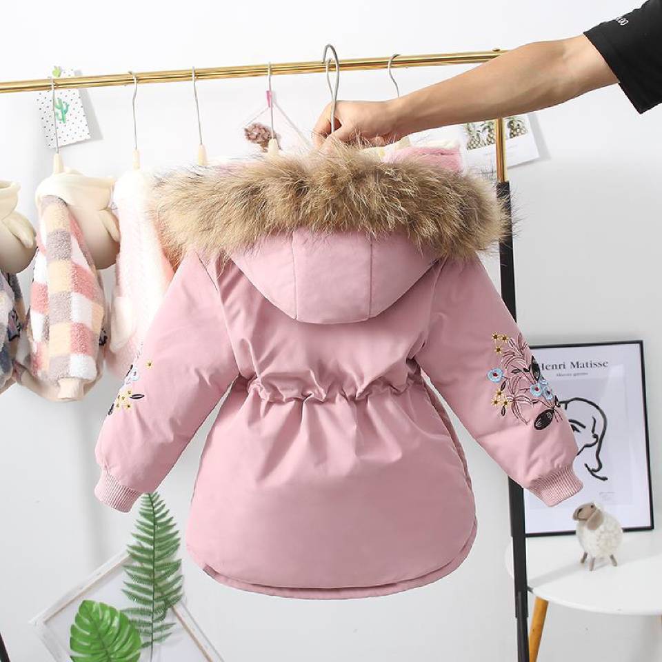 Voor jaar herfst winter kinderkleding warme capuchon parka's kinderjas bontkraag dons bovenkleding meisje p: 2 / 3t