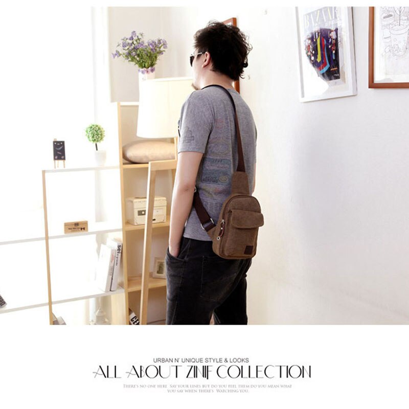 Small Chest Sling Bag Travel Hiking Cross Body Messenger Shoulder Casual Solid Canvas Bag Handbag