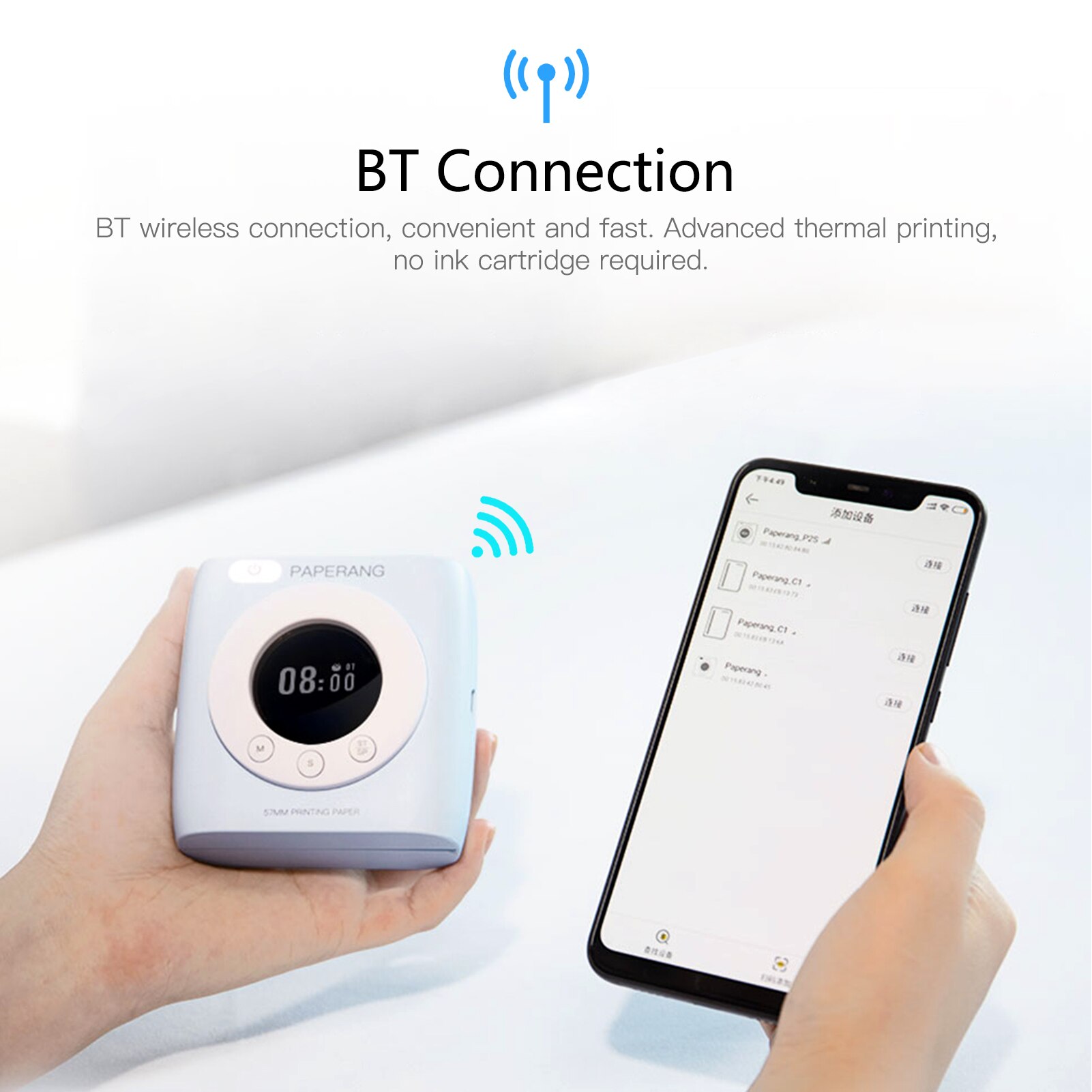 PAPERANG P2S stampante tascabile 300dpi BT stampante termica senza fili mini stampante portatile mobile etichetta adesiva con funzione orologio