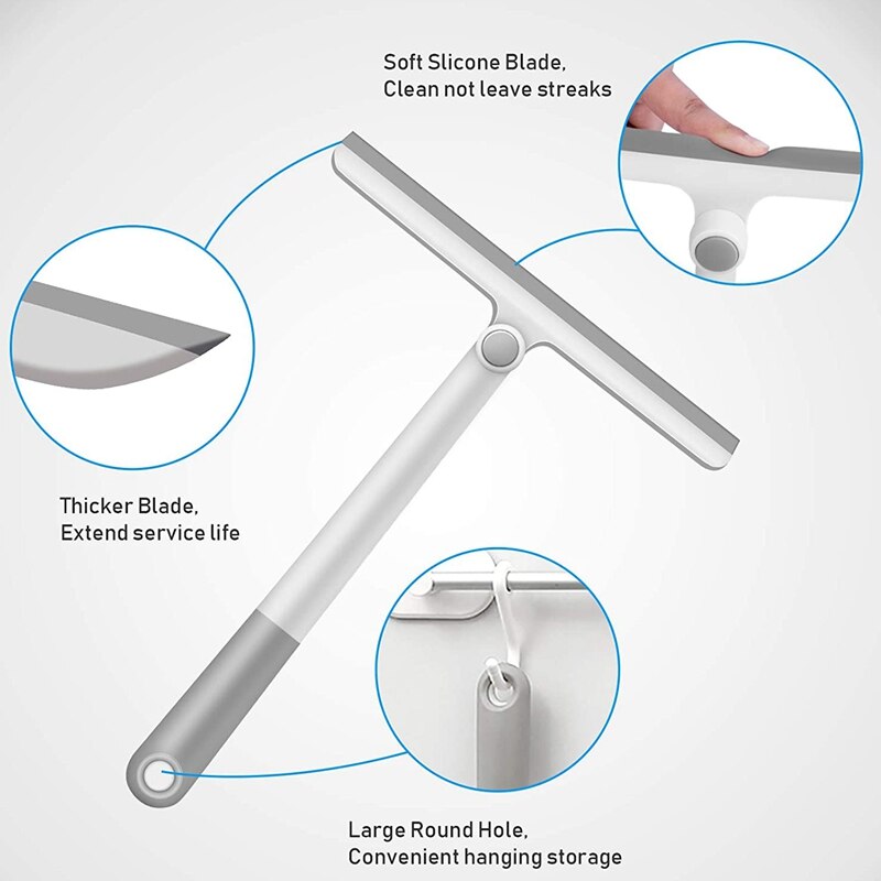 MR.SIGA Multifunctionele siliconen rakel voor raam, glas, douchedeur, zware raamschrobber, inclusief zuighaak, bladgrootte 25,4 cm, wit en zwart, 1 pak