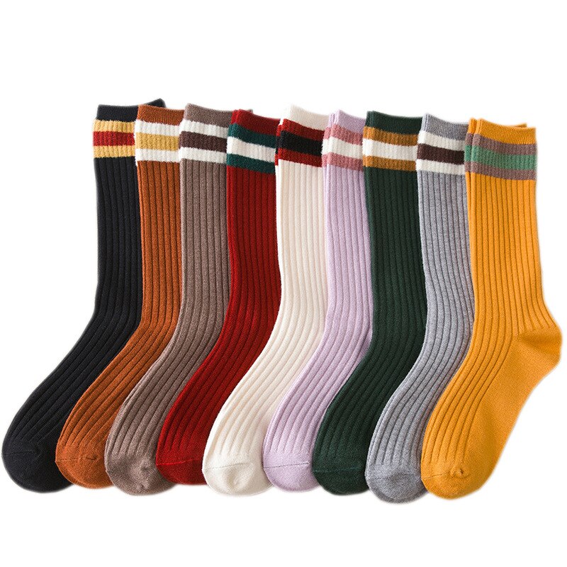 1Pair Warm Breathable Stripe Girl Long Socks Korean Style Polyester Middle Tube Stocking for Girl Sock