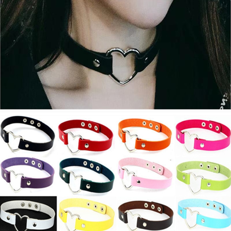 Punk gotisch PU Leder Halsband Kette Herz Schnalle Kragen Halskette für Frauen Party Verein Schmuck Hals Zubehör