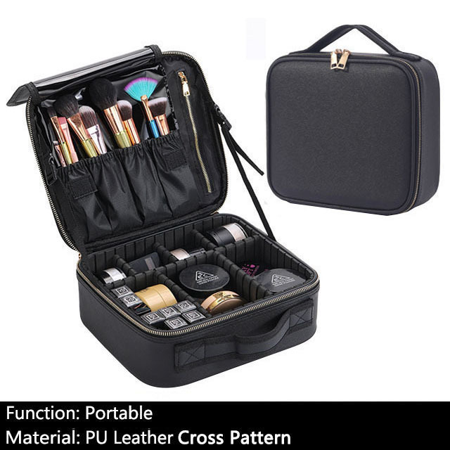 Female Beauty Makeup Case Brushes Organizer Storage Box Bolsa Maquillaje Women Cosmetic Bag For Makeup Suitcase: A Black
