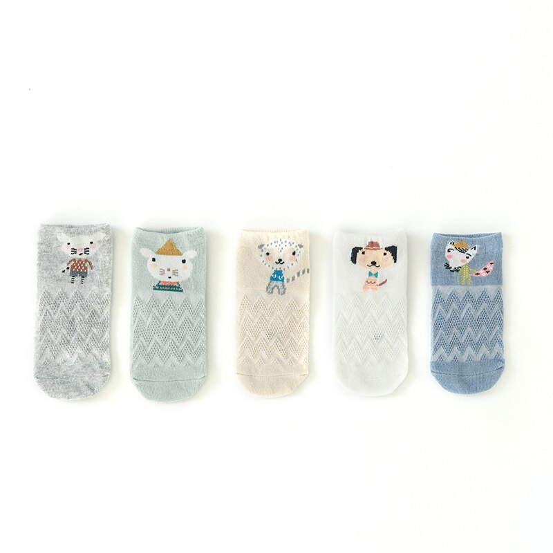 5 Pairs 0-5Y Baby Sokken Cartoon Gedrukt Dunne Leuke Buis Kid Sokken Meisje Jongen Katoen Mesh Ademend Peuter Sokken Kind accessoires: 03 / 0-6M