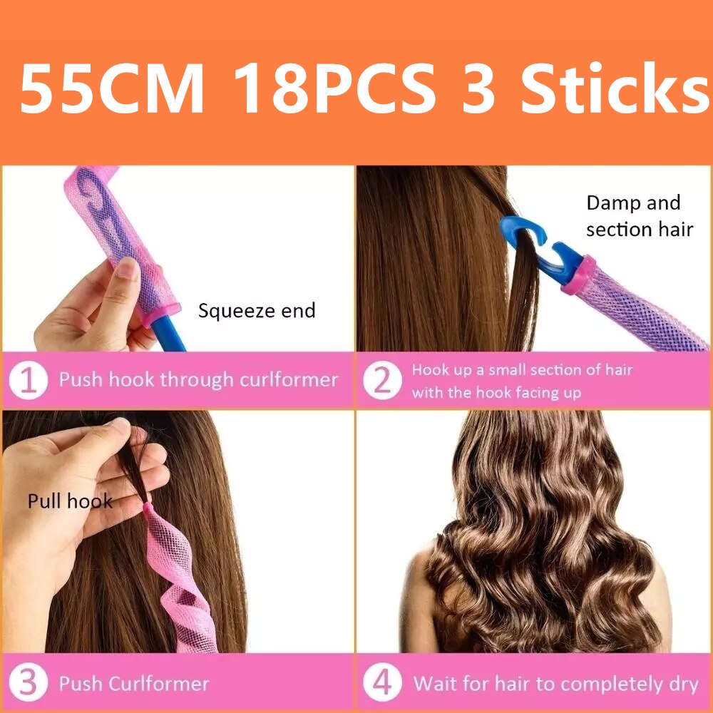 DIY 20CM-75CM 18PCS Not Waveform DIY Hair Rollers Spiral Shape Curlers For Soft Hair Spiral Round Hair Curler Bendy Roller: 55CM 18PCS 3 Sticks