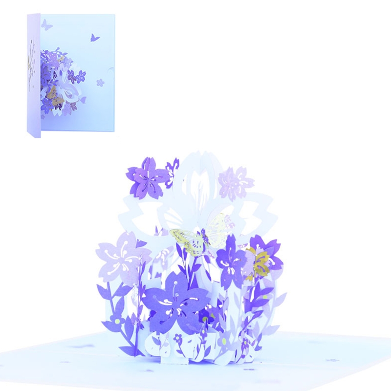 Handmade 3D Greeting Cards Cherry Blossom Basket Pop Up Card for Mother's Day Anniversary Valentine's Day Wedding Birthday: Purple