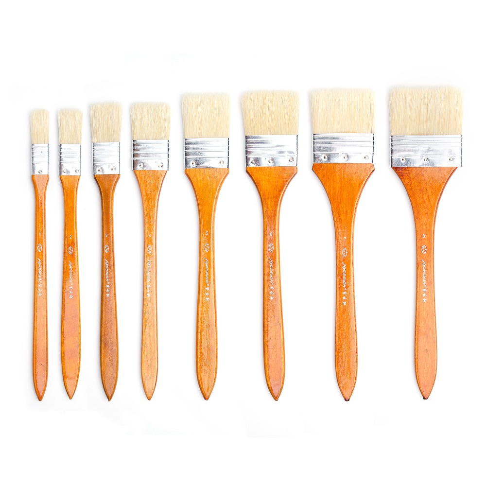 8 Pieces Large Flat Artist Bristle Paint brush Wash Brushes Set for Oil Watercolor Acrylic Paint