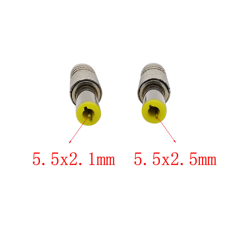 2/5Stck Silber Metall 5,5x2,1mm/5,5x2,5mm DC Strom Stecker Jack schweißen Stecker mit Frühling und Gelb Kopf 5.5*2.1/5.5*2,5mm