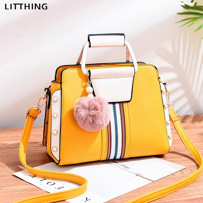 Litthing PU cuir femmes sacs sac de messager fourrure bandoulière rabat sacs femme sac à bandoulière couleur unie sacs à main: yellow B