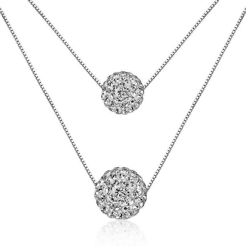 Olevo (Olevo Trend S925 Sterling Zilveren Ketting Vrouwelijke Korte Kristal Shambhala Bal Ketting Elegante En Eenvoudige Anti-