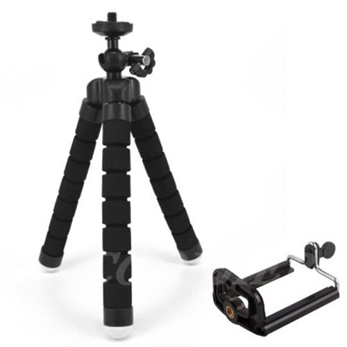 COOLJIER Flexible Sponge Octopus Mini Tripod With Bluetooth Remote Shutter For iPhone mini Camera Tripod Phone Holder clip stand: black and clip