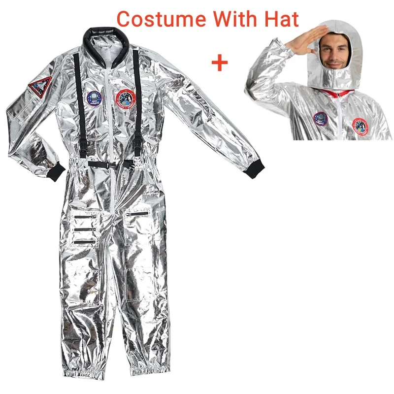 EraSpooky Silver Astronaut Costume Adult for Women Men Cosplay Costumes Spaceman Jumpsuit Space Suit Outfit Halloween: XXL / Brown