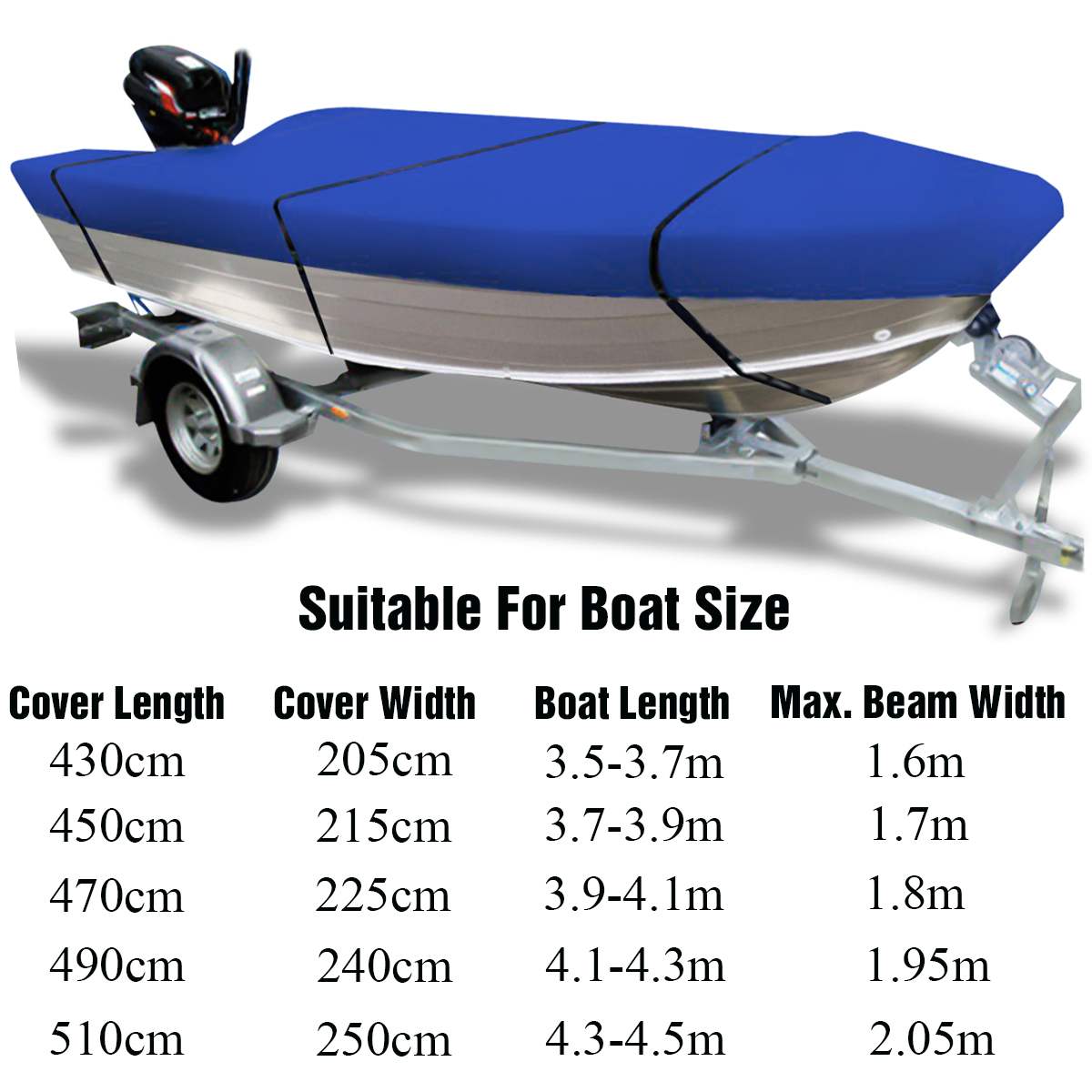 3.5-4.5m Trailerable Heavy Duty Open Boat Cover Fishing Runabout Waterproof 210D