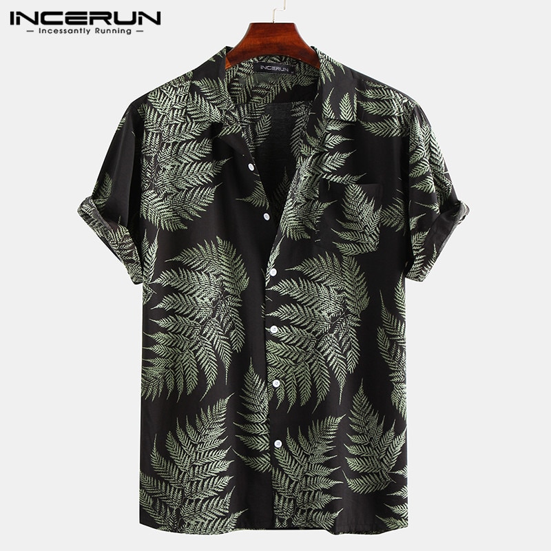 Utskrift män hawaiisk skjorta tropisk kortärmad semester 2022 kavajknapp manliga strandskjortor casual streetwear camisa incerun