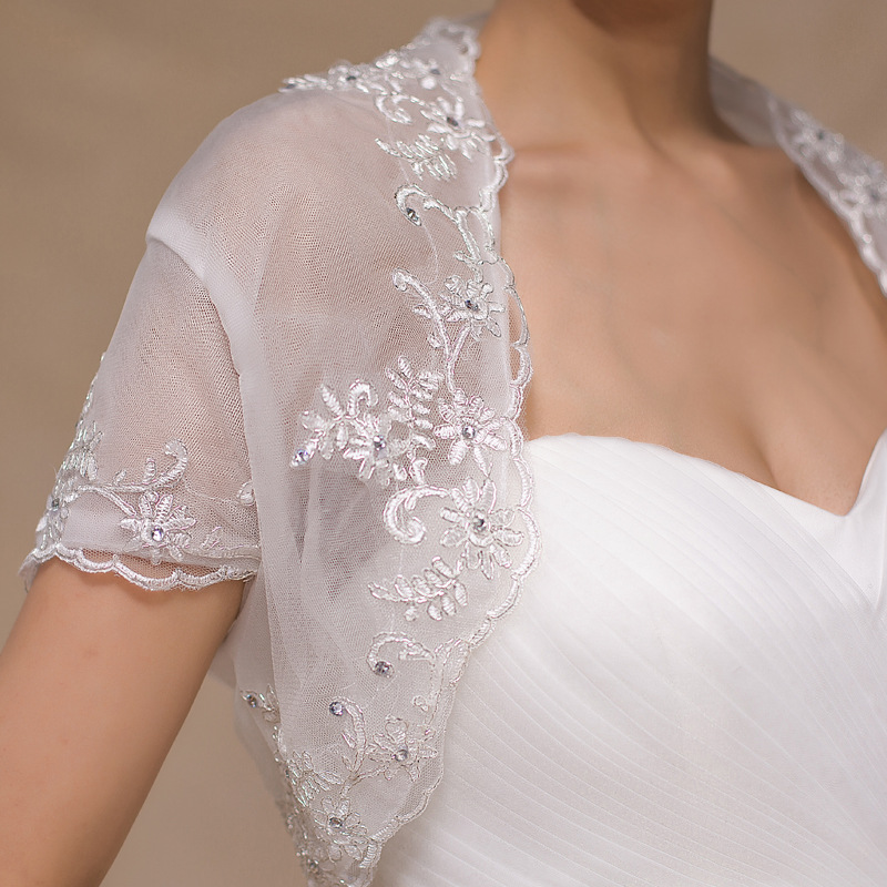 Lente Zomer Mode Bruids Jassen Ivory Bruiloft Jas Goedkope Lace Jas Sjaal Voor Avond Prom Dress