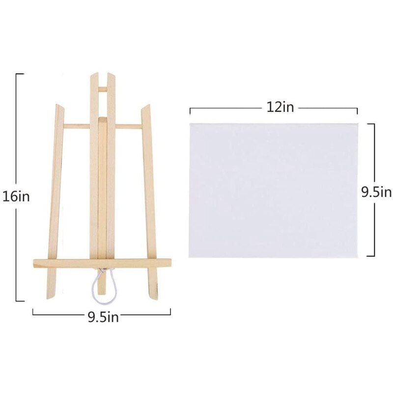 4-Piece Easel Set, 30 x 24 cm Canvas Painting and 40 x 24cm Wooden Easel, Desktop Display Painting Set