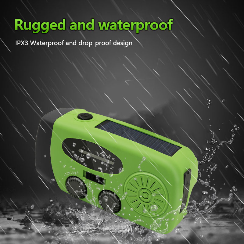 2000 mAh Radio awaryjne Wielofunkcyjne radio z korbą ręczną na energię słoneczną FM AM WB NOAA Radio pogodowe Ładowanie USB 3 latarki LED
