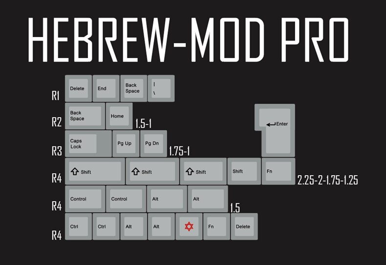 kprepublic 139 Hebrew root font letter Cherry profile Dye Sub Keycap Set PBT for gh60 xd60 xd84 cospad tada68 rs96 87 104 fc660: Hebrew Mod Pro x1