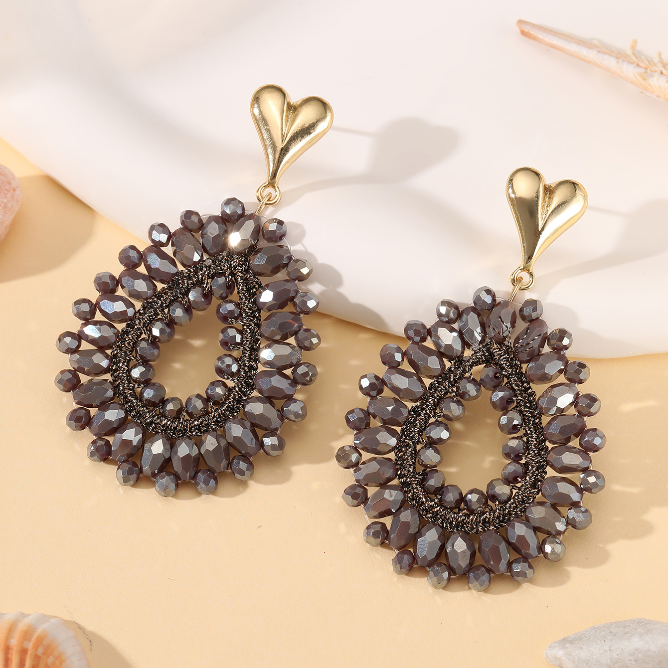 INKDEW-pendientes de gota de agua bohemios para mujer, aretes grandes y largos hechos a mano, cuentas facetadas de cristal, joyería de EA152: PALLADIUM