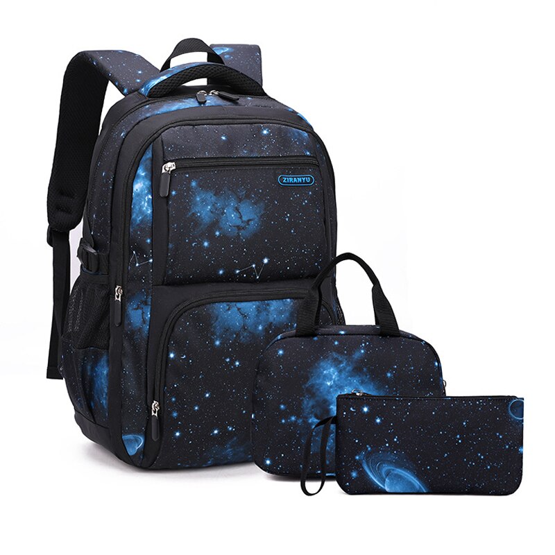 Boys Backpacks 3 Pieces Sets School Bags Large Size Bag For Teenagers Children Knapsack Big Boy Backpack Middle School Students: 3pcs black blue