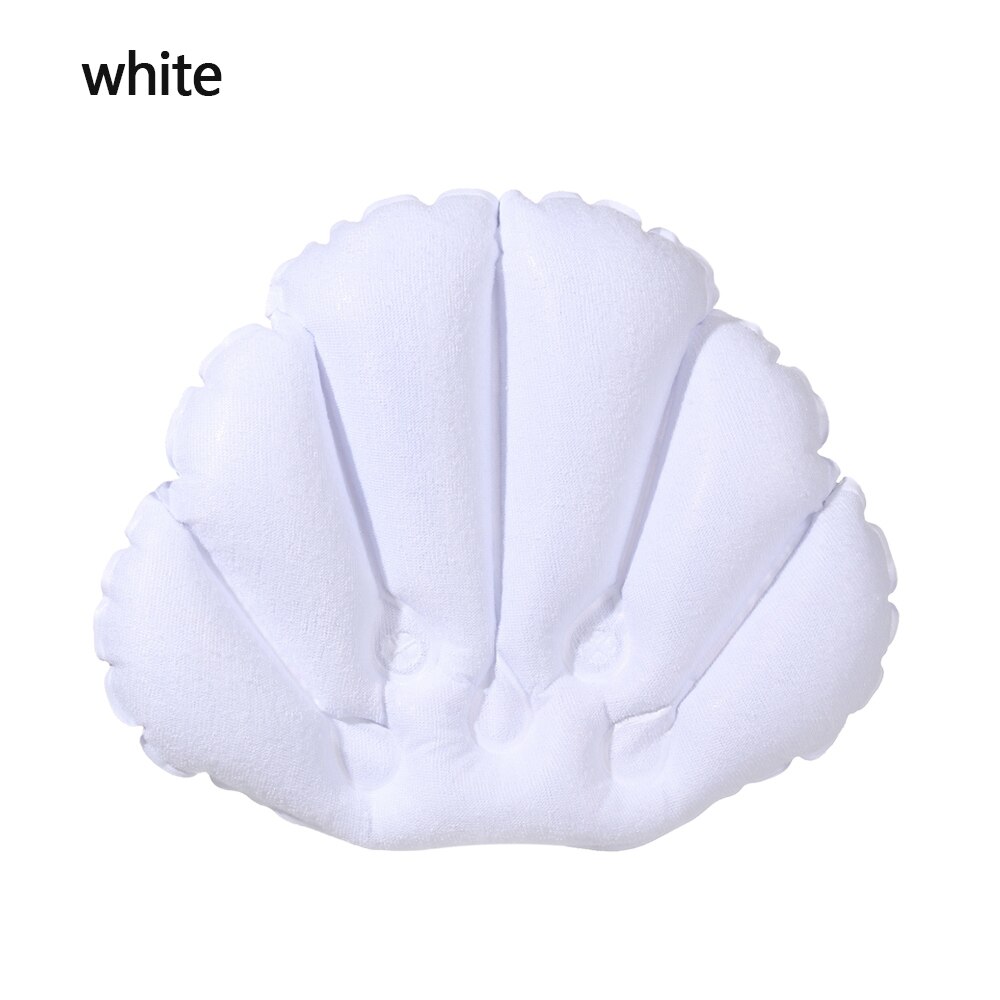 Coussin de bain gonflable en forme de coquille, pour Spa à la maison, coussin de baignoire pour le cou, Support de coussin avec ventouses: white