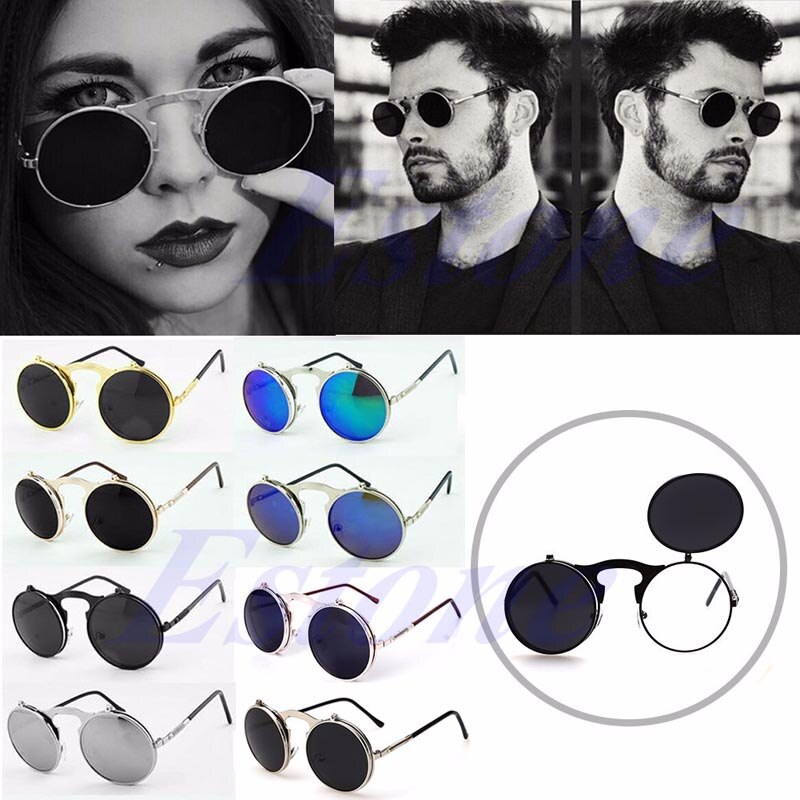 Unisex Gothic Steampunk Mens Sunglasses Coating Mirrored Sunglasses Round Circle Sun glasses Retro Vintage Gafas de Sol