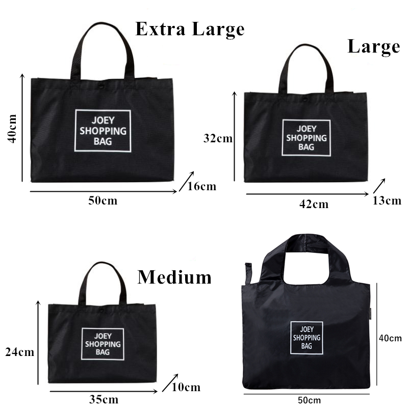 Saco dobrável preto do comprador do Eco, sacola portátil do armazenamento do mantimento, grande capacidade, bolsas de compras impermeáveis do ombro, supermercado