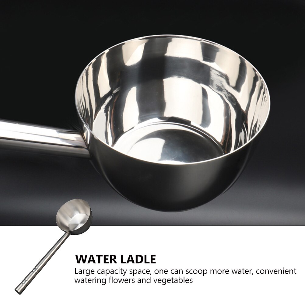Stainless Steel Water Scoop Kitchen Flat Bottom Water Ladle Long Handle Soup Ladle