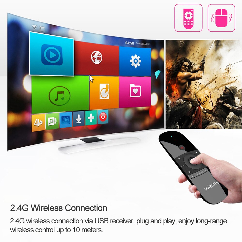 Wechip W1 2.4G Air Mouse clavier sans fil télécommande infrarouge apprentissage à distance sens de mouvement 6 axes avec récepteur USB pour TV