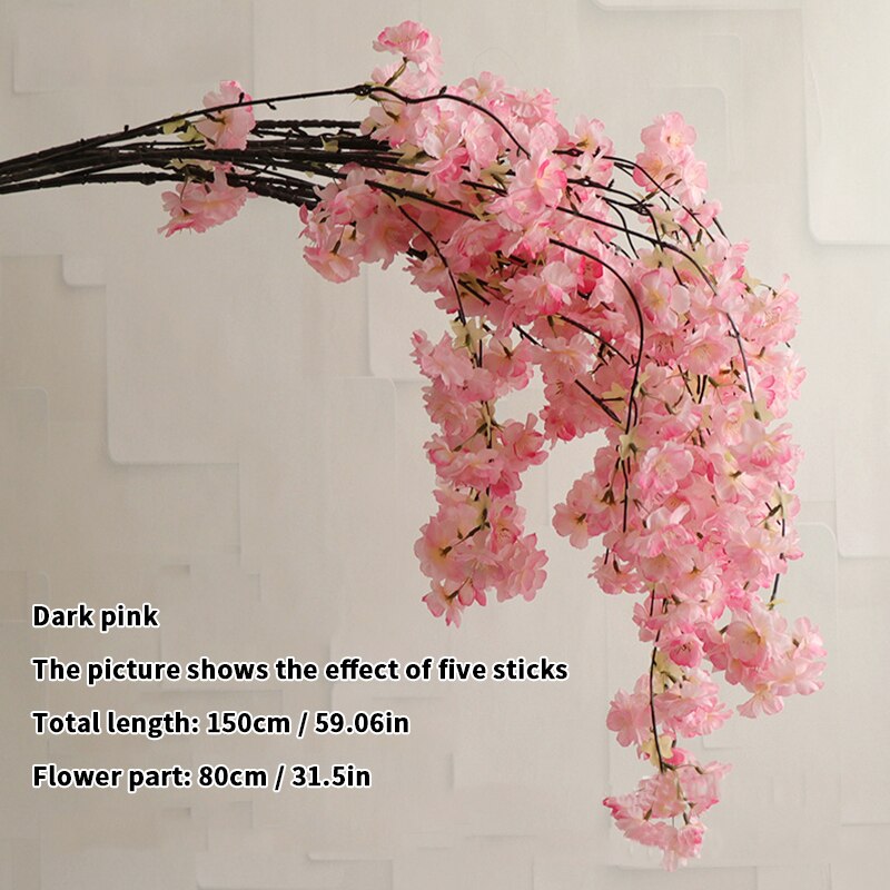 Artificial Cherry Blossom Pink White Cherry Tree Silk Flower Spring Cherry DIY Bonsai Arch Wedding Props Home Decoration: Burgundy
