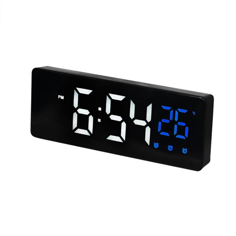 Reloj Despertador Digital con Control de voz, pantalla de temperatura y tiempo de repetición, 3 alarmas, espejo LED con Cable USB