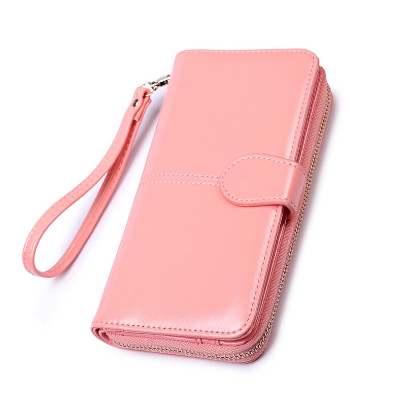 Women Oil Wax Leather Wallet Female Purses Big Capacity Hasp Zipper Purse Ladies Long Wristlet Clutch Coin Card Holders: 8