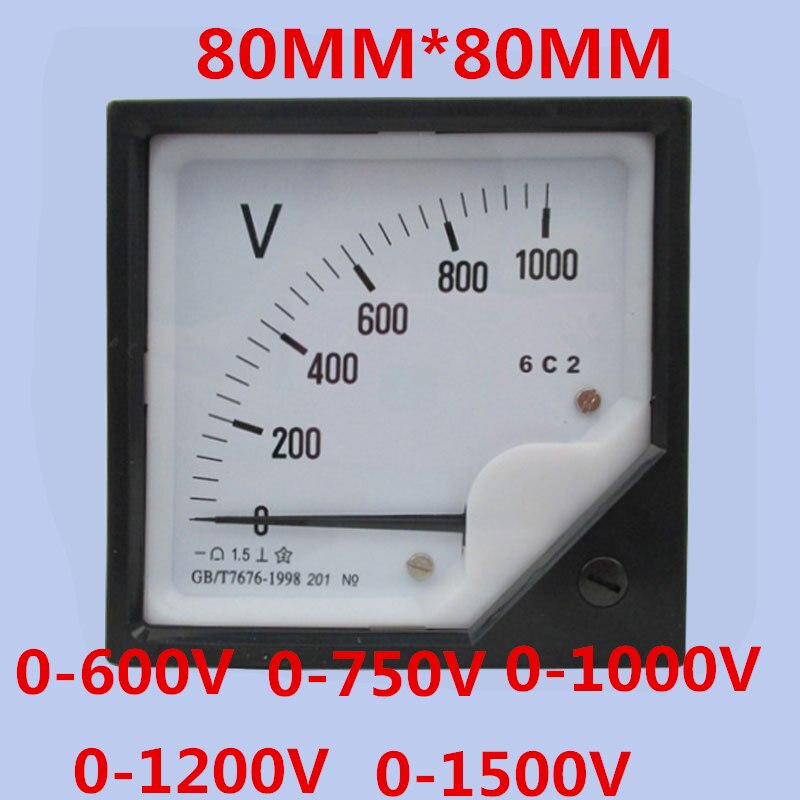 6C2 DC 600 V 750 V 1000 V 1200 V 1500 V 2000 V 1.5 Nauwkeurigheid Panel Analoge Voltmeter Voltage meter Gauge directe meting 80*80mm