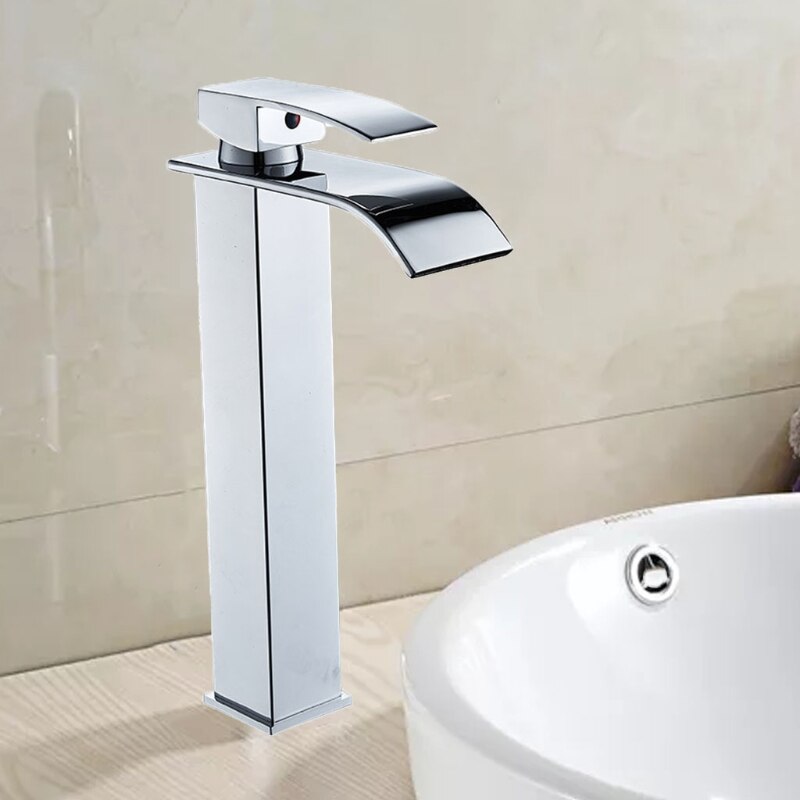 Kitchen Bathroom Sink Faucet, Waterfall Spout Basin Faucet, Cold and Water Mixer Sink Tap, 360-Degree Rotation of Water 37ME