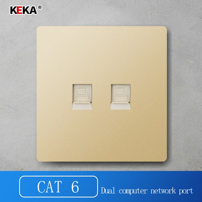 KEKA 86 Standard Computer Socket PC Panel CAT5 CAT6 Network Module RJ45 Cable Interface socket 2 Gang Internet Outlet: CAT6  SINGLE GOLD