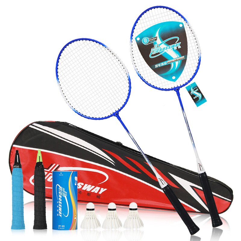 Beste Spanning Badminton Racket 2 Speler Badminton Rackets Set Met Draagtas: blue