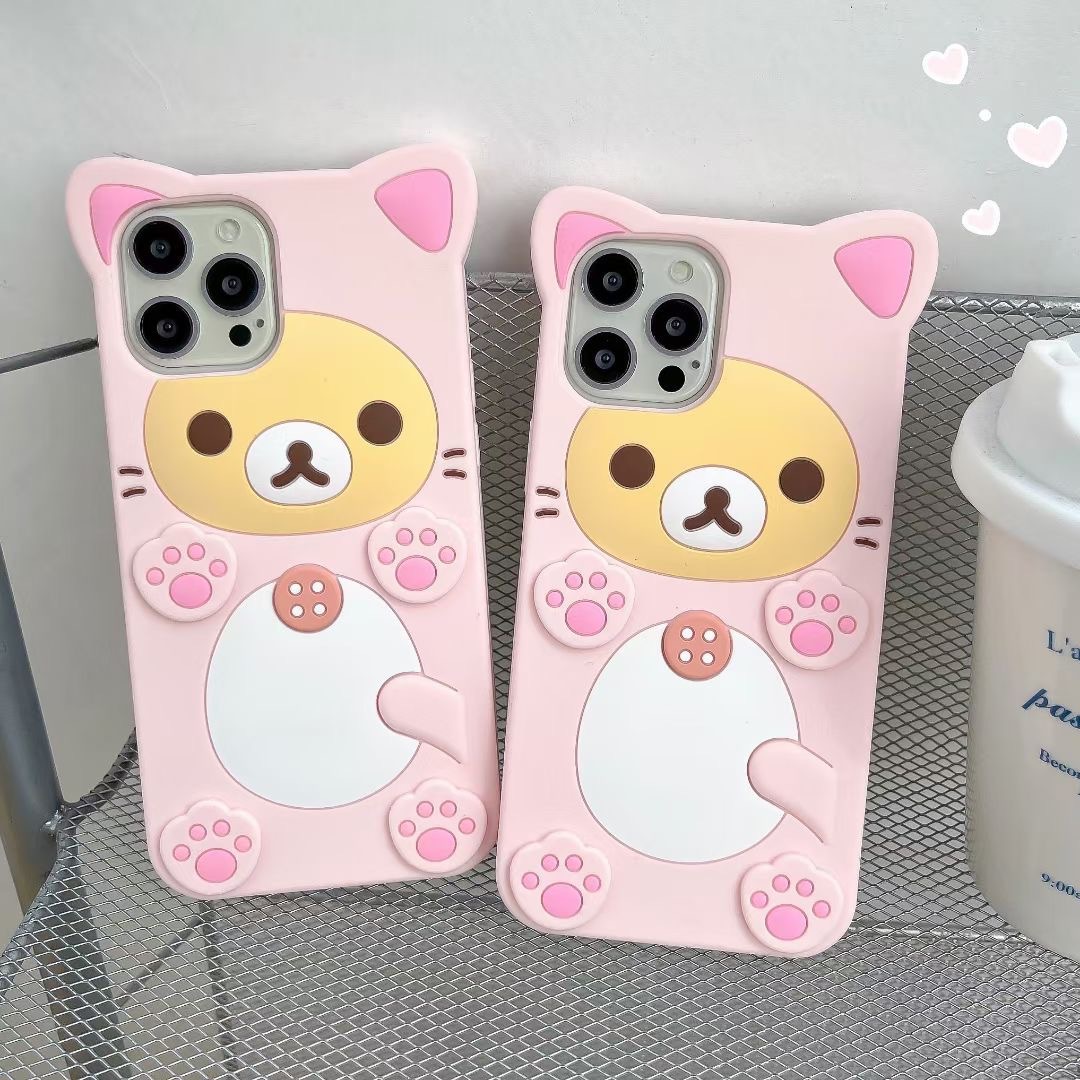 3D Leuke Cartoon Beer Kawaii Zachte Siliconen Case voor IPhone 16 15 14 13 11 Pro Max 12 Mini XS XR X 8 Plus SE Beschermhoes