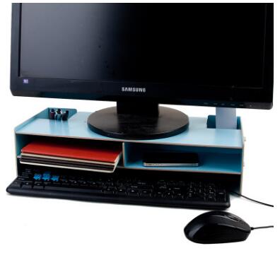 1 stuk houten desktop monitor verhoger tv standaard bureau organizer opbergdoos voor computer laptop: Blauw