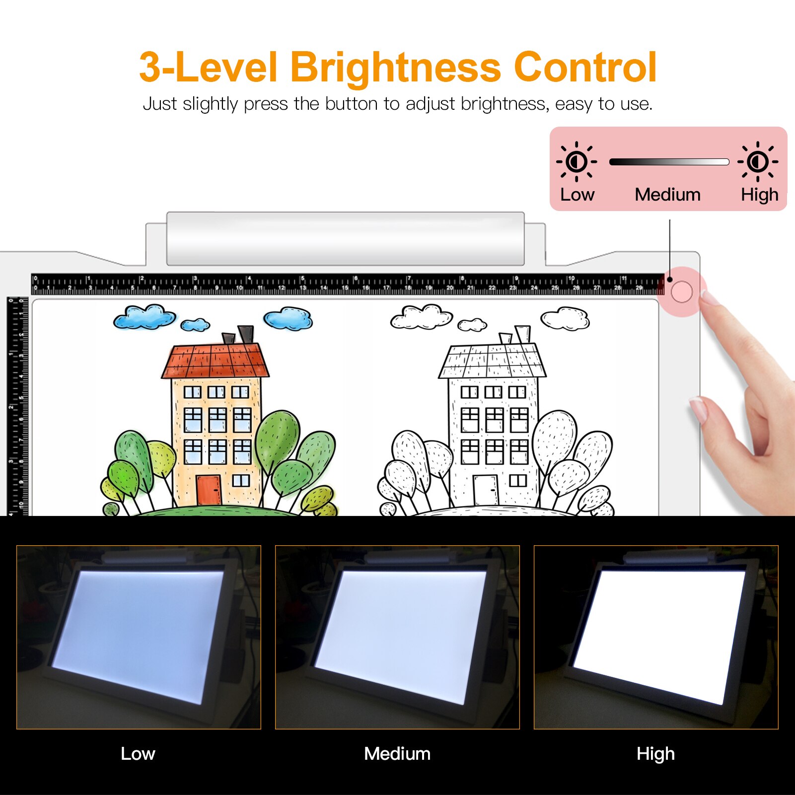 Portable A4 Tracing LED Light Pad Artcraft Copy Board Tracer 3 Levels Dimmable Brightness USB & Batteries Powered Light Box