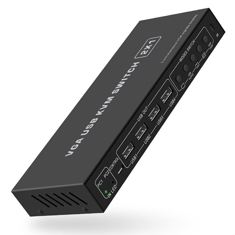 HD VGA KVM Switcher 2x1 with Remote Controller Multiviewer Function for Keyboard Mouse Printer Monitor Switch Selector: Default Title