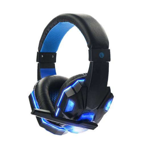 Wired Headset LED Light Soft Ear Muff Adjustable Over-ear PC Notebook Gaming Wired Headset: Black Blue led