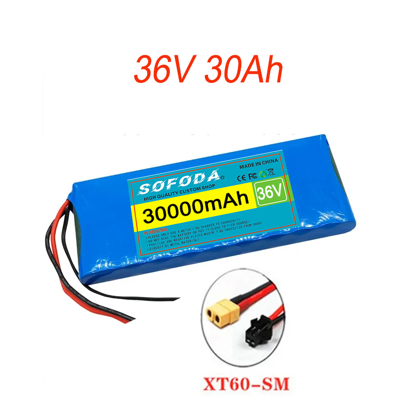 36V 10S1P 30000mAh Battery Pack 20Ah 18650 Lithium Li-ion Rechargeable Batteries 30Ah BMS 500W: WHITE